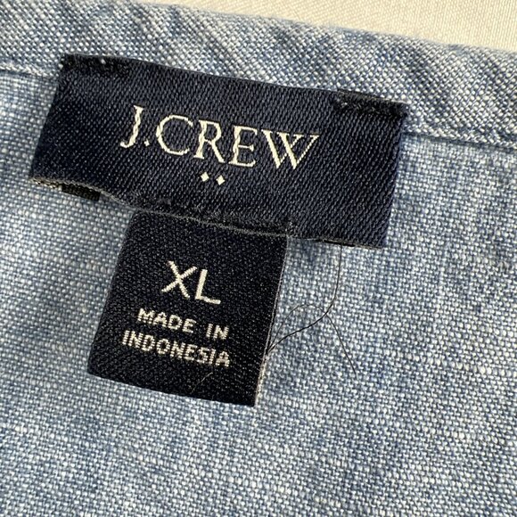 J Crew Women's Top Size XL 100% Cotton Denim Blue Ruffles Long Sleeve Pullover - Picture 3 of 8